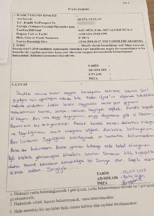 "Yurtta şort giydiği için ifadesi alındı" iddiası